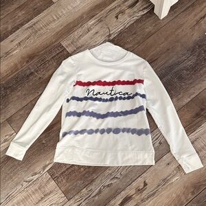 Nautica White Shirt with Red and Blue Stripes. 
🚭